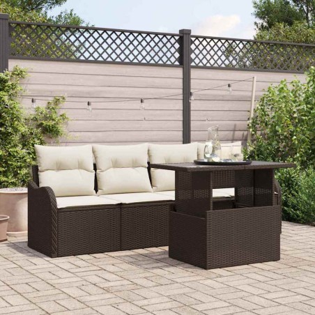 vidaXL Set da Giardino 5 Pezzi con Cuscini Marroni in Rattan Sintetico