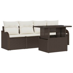 vidaXL Set da Giardino 5 Pezzi con Cuscini Marroni in Rattan Sintetico