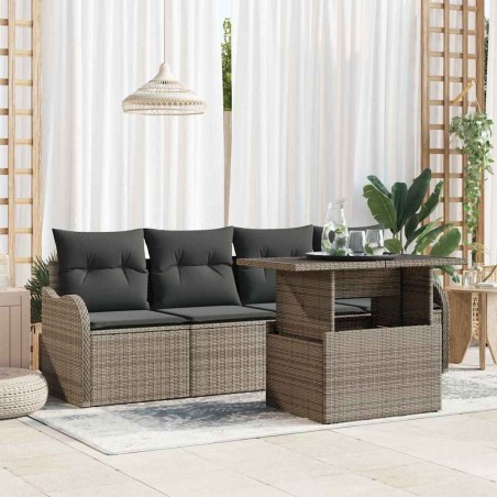 vidaXL Set da Giardino 5 Pezzi con Cuscini Grigi in Rattan Sintetico