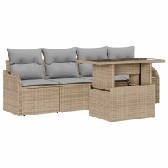 vidaXL Set di divani da giardino in 5 pezzi con cuscini beige in rattan sintetico