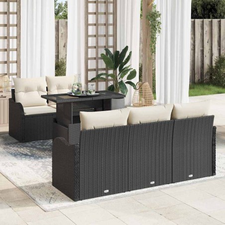 vidaXL Set da giardino con 6 divani e cuscini in polirattan nero