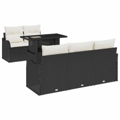 vidaXL Set da giardino con 6 divani e cuscini in polirattan nero