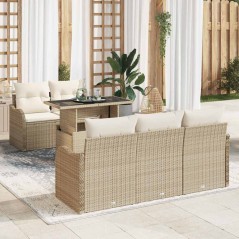 vidaXL Set di divano da giardino in 6 pezzi con cuscini beige in poly rattan
