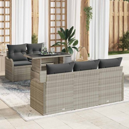 vidaXL Set di divani da giardino a 6 pezzi con cuscini grigio chiaro in rattan sintetico