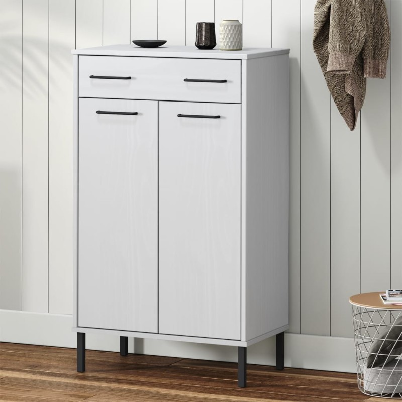 Scarpiera con Gambe Metallo Bianco Legno Massello di Pino OSLO Scarpiera con Gambe Metallo Bianco Legno Massello di Pino OSLO