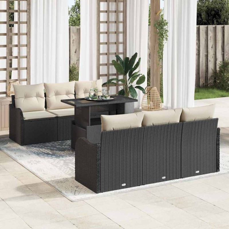 vidaXL Set da Giardino di 7 Pezzi con Cuscini in Rattan Sintetico Nero