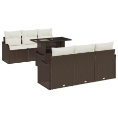 vidaXL Set di divani da giardino 7 pezzi con cuscini in polirattan marrone