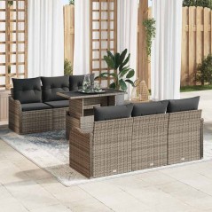 vidaXL Set di divani da giardino a 7 pezzi in rattan sintetico, con cuscini grigi