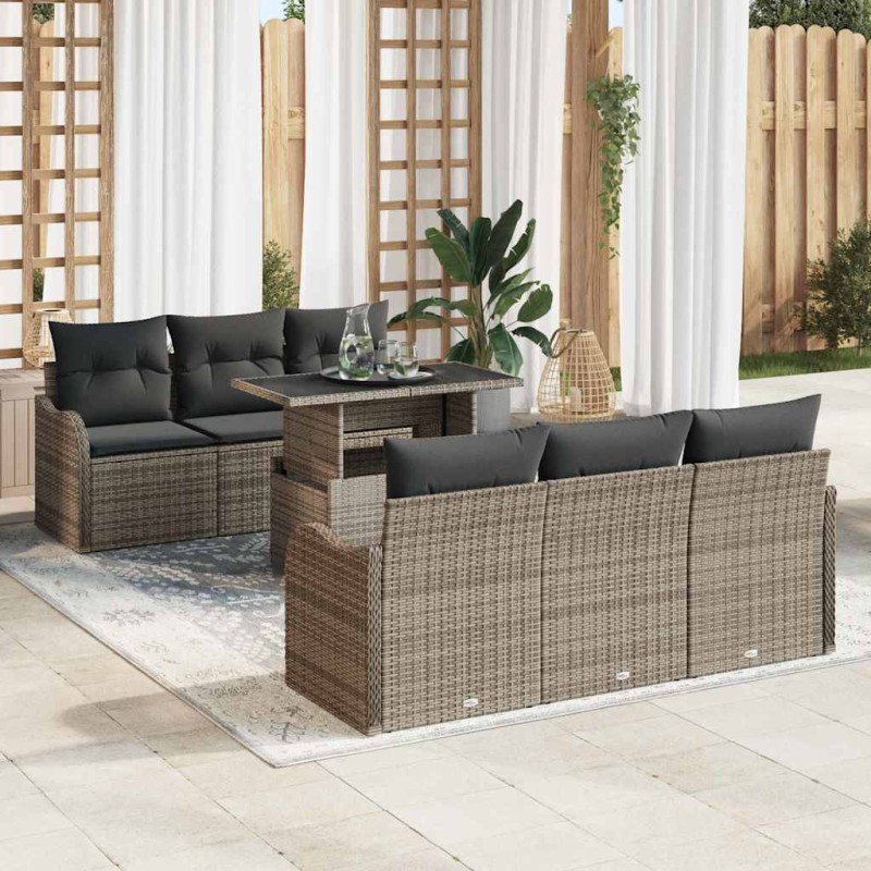 vidaXL Set di divani da giardino a 7 pezzi in rattan sintetico, con cuscini grigi