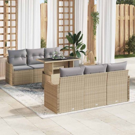 vidaXL Set di divani da giardino di 7 pezzi con cuscini beige in rattan sintetico
