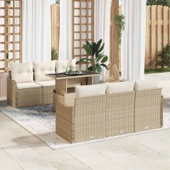 vidaXL Set da Giardino in 7 Pezzi con Cuscini Beige in Poli Rattan