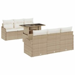 vidaXL Set da Giardino in 7 Pezzi con Cuscini Beige in Poli Rattan