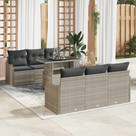 vidaXL Set di divani da giardino 7 pezzi con cuscini grigio chiaro in rattan