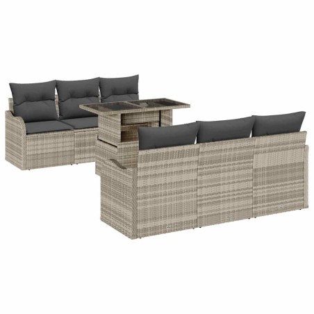 vidaXL Set di divani da giardino 7 pezzi con cuscini grigio chiaro in rattan