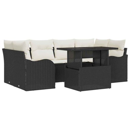 vidaXL Set di divani da giardino da 7 pezzi con cuscini neri in rattan polietilene.