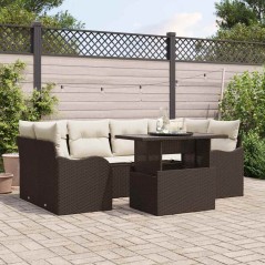 vidaXL Set di Divani da Giardino 7 Pezzi con Cuscini Marroni in Rattan