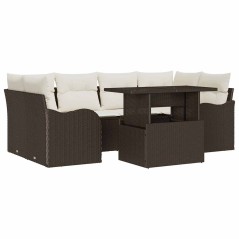 vidaXL Set di Divani da Giardino 7 Pezzi con Cuscini Marroni in Rattan