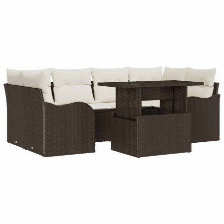 vidaXL Set di Divani da Giardino 7 Pezzi con Cuscini Marroni in Rattan