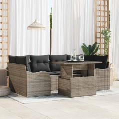 vidaXL Set Giardino 7 Pezzi con Cuscini Rattan Grigio
