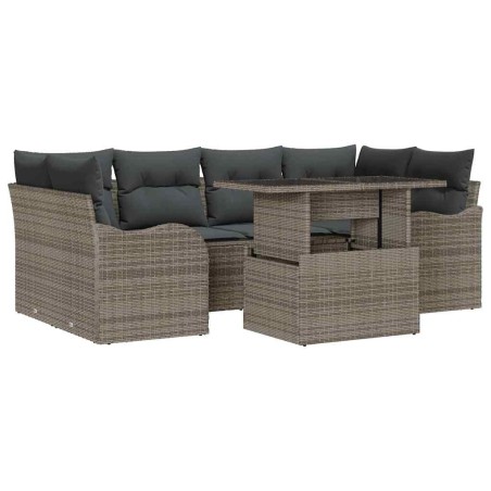 vidaXL Set Giardino 7 Pezzi con Cuscini Rattan Grigio