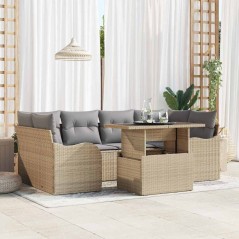 vidaXL Set Giardino 7 Pezzi con Cuscini Beige in Rattan Pieghevole