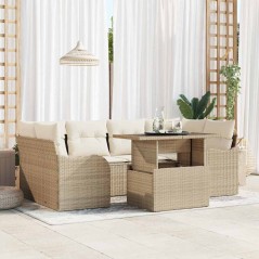 vidaXL Set di divani da giardino a 7 pezzi con cuscini beige in rattan sintetico