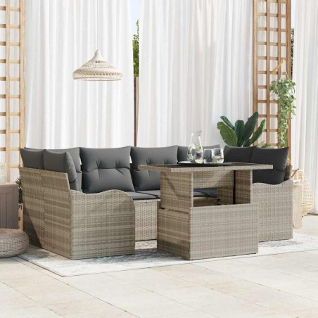 vidaXL Set da Giardino 7 Pezzi con Cuscini Grigio Chiaro in Rattan e Poliestere