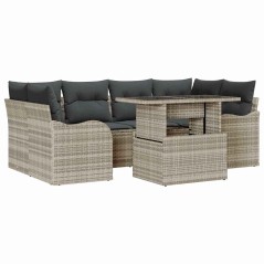 vidaXL Set da Giardino 7 Pezzi con Cuscini Grigio Chiaro in Rattan e Poliestere