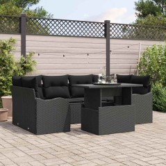 vidaXL Set di divani da giardino da 7 pezzi con cuscini neri in rattan