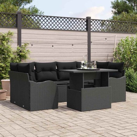 vidaXL Set di divani da giardino da 7 pezzi con cuscini neri in rattan