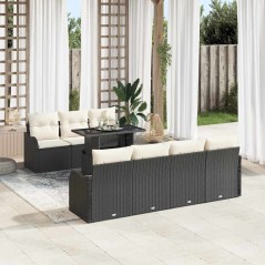 vidaXL Set di divani da giardino da 8 pezzi con cuscini in polyrattan nero
