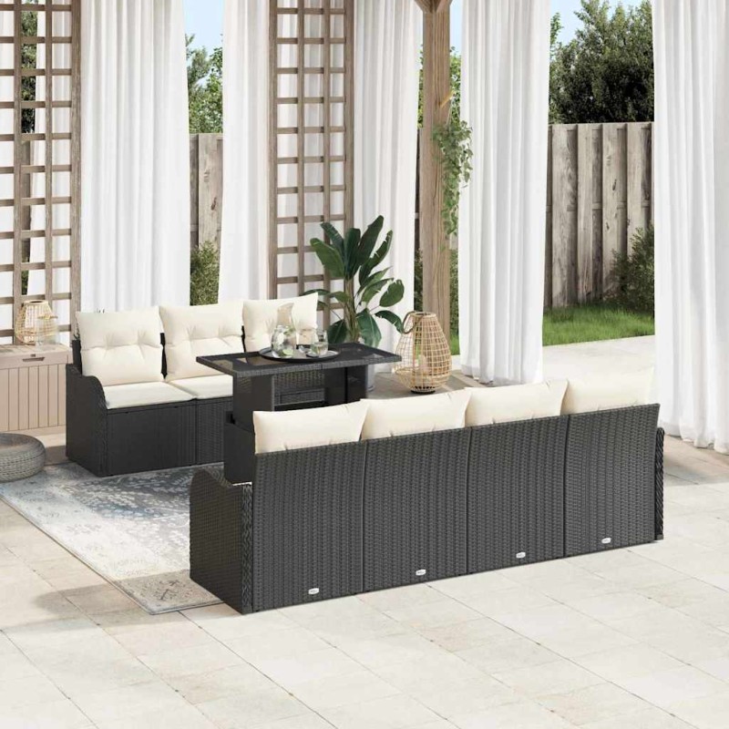 vidaXL Set di divani da giardino da 8 pezzi con cuscini in polyrattan nero