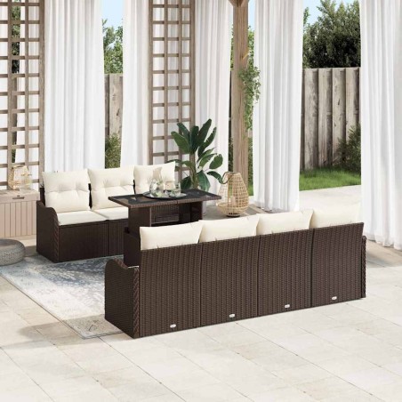 vidaXL Set da giardino di divani 8 pezzi con cuscini in rattan poliestere marrone