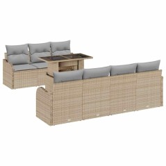 vidaXL Set di divano da giardino con 8 pezzi e cuscini in rattan poliestere beige