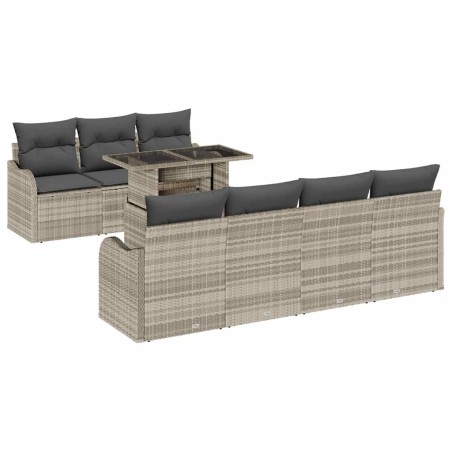 vidaXL Set di divani da giardino 8 pezzi con cuscini in rattan sintetico grigio chiaro