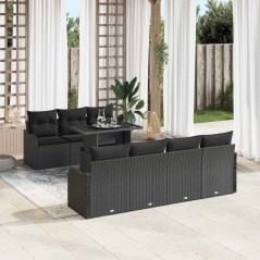 vidaXL Set di divano da giardino 8 pezzi con cuscini neri in rattan