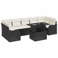 vidaXL Set da giardino 8 pezzi con cuscini in polyrattan nero