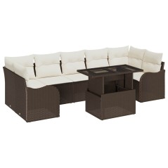 vidaXL Set di divani da giardino in 8 pezzi con cuscini, marrone, polirattan