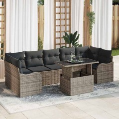 vidaXL Set da giardino in rattan sintetico grigio, 8 pezzi con cuscini.
