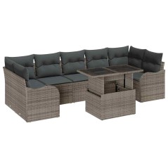 vidaXL Set da giardino in rattan sintetico grigio, 8 pezzi con cuscini.