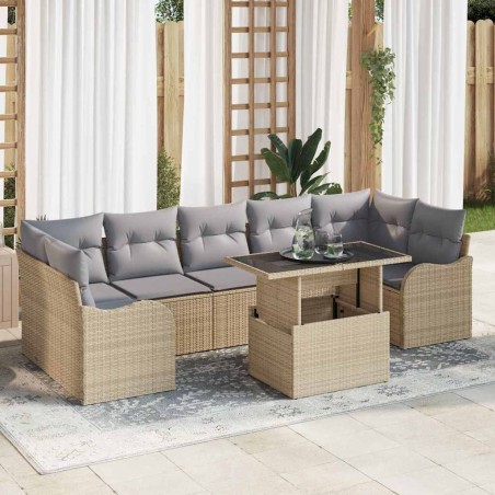 vidaXL Set di divani da giardino , 8 pezzi con cuscini beige in polirattan
