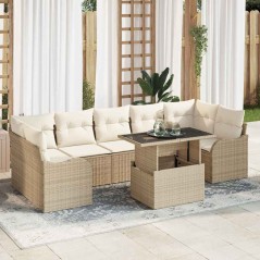 vidaXL Set di divani da giardino con 8 pezzi e cuscini beige in rattan sintetico