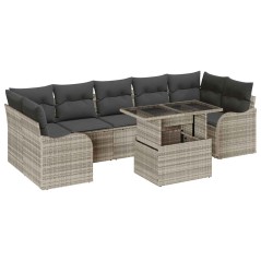 vidaXL Set divano da giardino da 8 pezzi con cuscini grigio chiaro in polyrattan