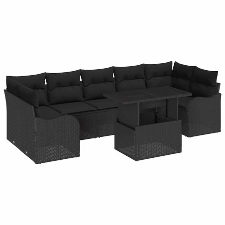vidaXL Set Giardino 8 Pezzi con Cuscini in Rattan Nero