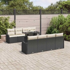 vidaXL Set divani da giardino 9 pezzi con cuscini in polirattan nero