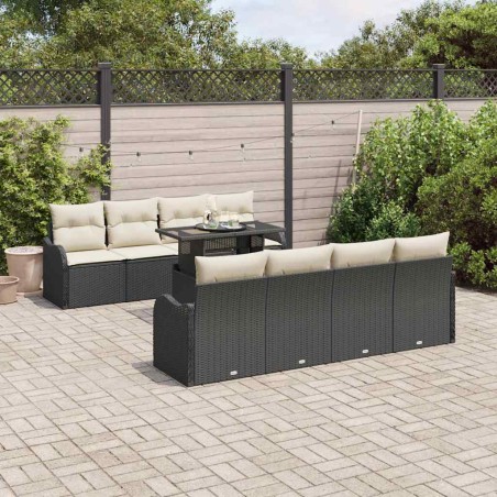 vidaXL Set divani da giardino 9 pezzi con cuscini in polirattan nero