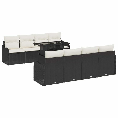 vidaXL Set divani da giardino 9 pezzi con cuscini in polirattan nero