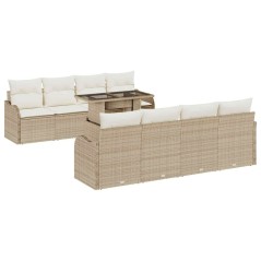 vidaXL Set di divani da giardino 9 pezzi con cuscini beige in rattan sintetico