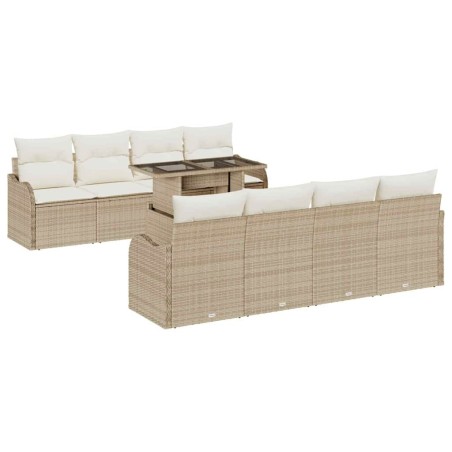vidaXL Set di divani da giardino 9 pezzi con cuscini beige in rattan sintetico