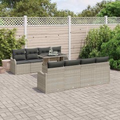 vidaXL Set di divani da giardino da 9 pezzi con cuscini in rattan grigio chiaro
